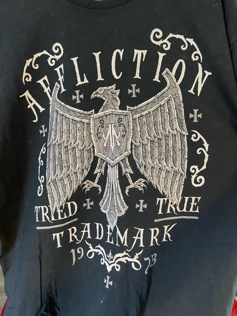 Affliction Black Tee with White Eagle Crest